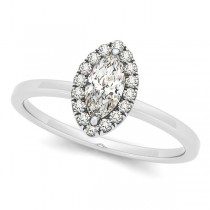 Marquise Halo Diamond Engagement Ring Pave Set 14k W. Gold 1.13ct