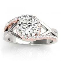 Diamond Halo Twisted Engagement Ring Setting 14k Rose Gold 0.25ct