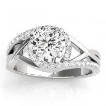 Diamond Halo Twisted Engagement Ring Setting 14k White Gold 0.25ct