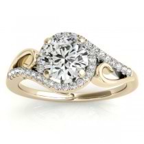 Swirl Shank Bypass Halo Diamond Engagement Ring 14k Yellow Gold 0.20ct