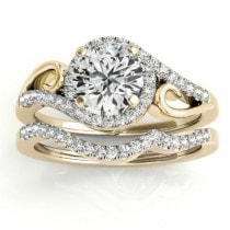 Diamond Swirl Engagement Ring & Band Bridal Set 14k Yellow Gold 0.36ct