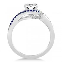 Swirl Bypass Diamond & Blue Sapphire Bridal Set Palladium (0.36ct)