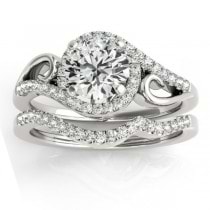Diamond Swirl Engagement Ring & Band Bridal Set Palladium (0.36ct)