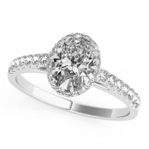 Diamond Halo Oval Shape Engagement Ring 18k White Gold (1.47ct)