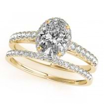 Diamond Accented Halo Oval Shape Bridal Set 14k Yellow Gold (1.58ct)