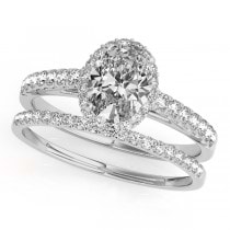 Diamond Accented Halo Oval Shape Bridal Set Palladium (1.58ct)