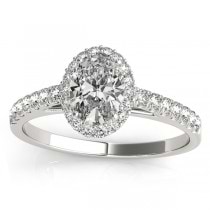 Lab Diamond Accented Halo Oval Shaped Bridal Set 14k White Gold (0.37ct)