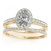 Diamond Accented Halo Oval Shaped Bridal Set 14k Yellow Gold (0.37ct)