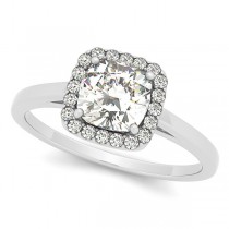 Cushion Cut Diamond Halo Engagement Ring in 14k White Gold (1.00ct)