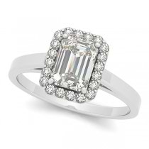 Emerald Cut Diamond Halo Engagement Ring in 14k White Gold (0.35ct)