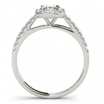 Diamond Halo Emerald-Cut Engagement Ring 18k White Gold (0.90ct)