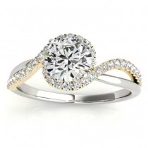 Halo Diamond Twisted Engagement Ring Setting 14k Two Tone Gold 0.20ct