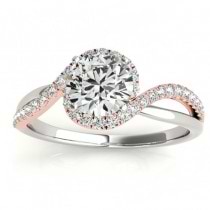 Diamond Halo Twisted Ring Setting & Band Bridal Set 14k Rose Gold 0.33ct