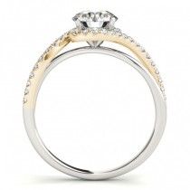 Diamond Halo Twisted Ring Setting & Band Bridal Set 14k Y. Gold 0.33ct