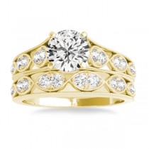 Graduating Diamond Side Stone Accents Bridal Set 14k Yellow Gold 0.40ct