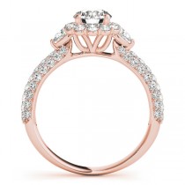 Flower Halo Pear Accents Diamond Engagement Ring 14k Rose Gold 1.75ct