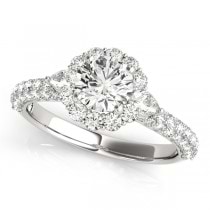 Flower Halo Pear Accents Diamond Engagement Ring 14k White Gold 1.75ct