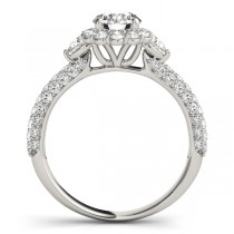 Flower Halo Pear Accents Diamond Engagement Ring 18k White Gold (1.75ct)