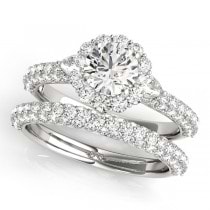 Pave' Flower Halo Pear Accents Diamond Bridal Set 14k White Gold 2.50ct