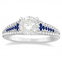 Blue Sapphire & Diamond Engagement Ring 14k White Gold (0.33ct)