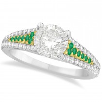 Emerald & Diamond Engagement Ring 14k Two Tone Yellow Gold (1.33ct)