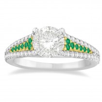 Emerald & Diamond Engagement Ring 14k Two Tone Gold (0.33ct)