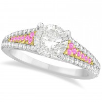 Pink Sapphire & Diamond Engagement Ring 14k Two Tone Gold (1.33ct)