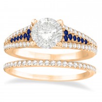 Blue Sapphire & Diamond 3 Row Bridal Set 14k Rose Gold (0.47ct)