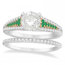 Emerald & Diamond 3 Row Bridal Set 18k Rose Gold (0.47ct)