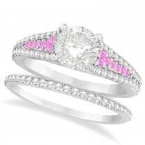 Pink Sapphire and Diamond Bridal Set 18k White Gold (1.47ct)