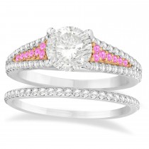 Pink Sapphire & Diamond 3 Row Bridal Set 18k Rose Gold (0.47ct)
