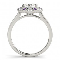 Amethyst & Diamond Floral Engagement Ring 14K White Gold (0.23ct)