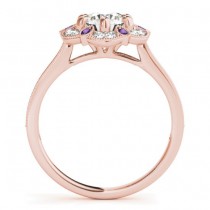 Amethyst & Diamond Floral Engagement Ring 18K Rose Gold (0.23ct)