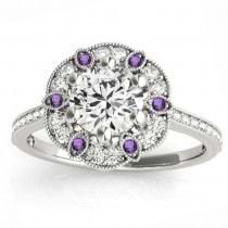 Amethyst & Diamond Floral Engagement Ring 18K White Gold (0.23ct)