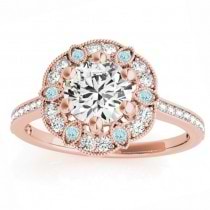 Aquamarine & Diamond Floral Engagement Ring 18K Rose Gold (0.23ct)