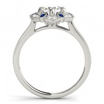 Blue Sapphire & Diamond Floral Engagement Ring 14K White Gold (0.23ct)