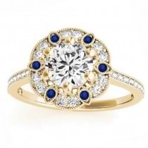 Blue Sapphire & Diamond Floral Engagement Ring 14K Yellow Gold (0.23ct)