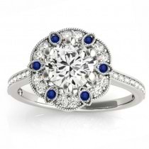 Blue Sapphire & Diamond Floral Engagement Ring 18K White Gold (0.23ct)