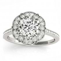 Diamond Accented Floral Halo Engagement Ring 14K White Gold (0.23ct)