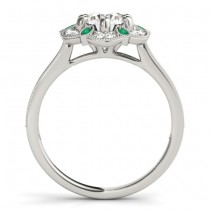 Emerald & Diamond Floral Engagement Ring 14K White Gold (0.23ct)