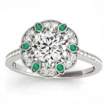 Emerald & Diamond Floral Engagement Ring Palladium (0.23ct)
