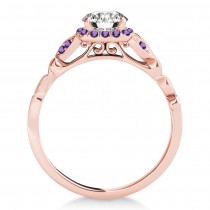 Amethyst Butterfly Halo Engagement Ring 14k Rose Gold (0.14ct)