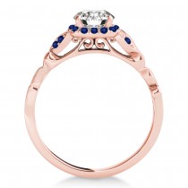 Blue Sapphire Butterfly Halo Engagement Ring 14k Rose Gold (0.14ct)