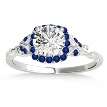Blue Sapphire Butterfly Halo Engagement Ring 14k White Gold (0.14ct)