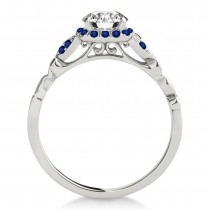 Blue Sapphire Butterfly Halo Engagement Ring 14k White Gold (0.14ct)