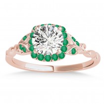 Emerald Butterfly Halo Engagement Ring 14k Rose Gold (0.14ct)