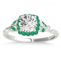 Emerald Butterfly Halo Engagement Ring 14k White Gold (0.14ct)