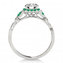 Emerald Butterfly Halo Engagement Ring 18k White Gold (0.14ct)