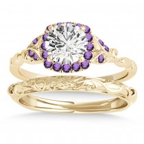 Amethyst Butterfly Halo Bridal Set 18k Yellow Gold (0.14ct)