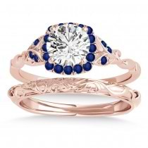 Blue Sapphire Butterfly Halo Bridal Set 14k Rose Gold (0.14ct)